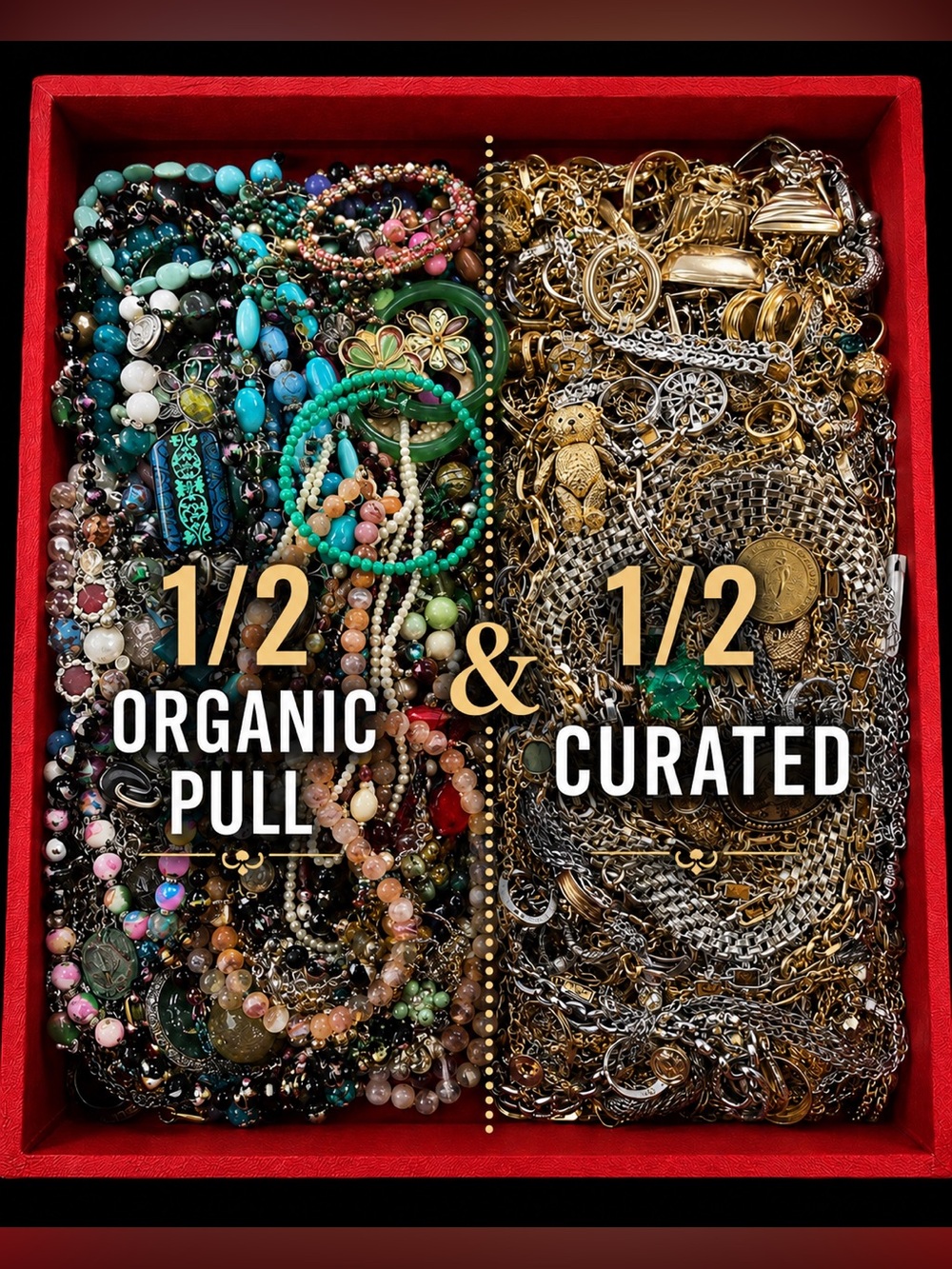 3 LB Bulk Jewelry Lot 1.5 LB Curated + 1.5 LB Organic Vintage Modern Reseller